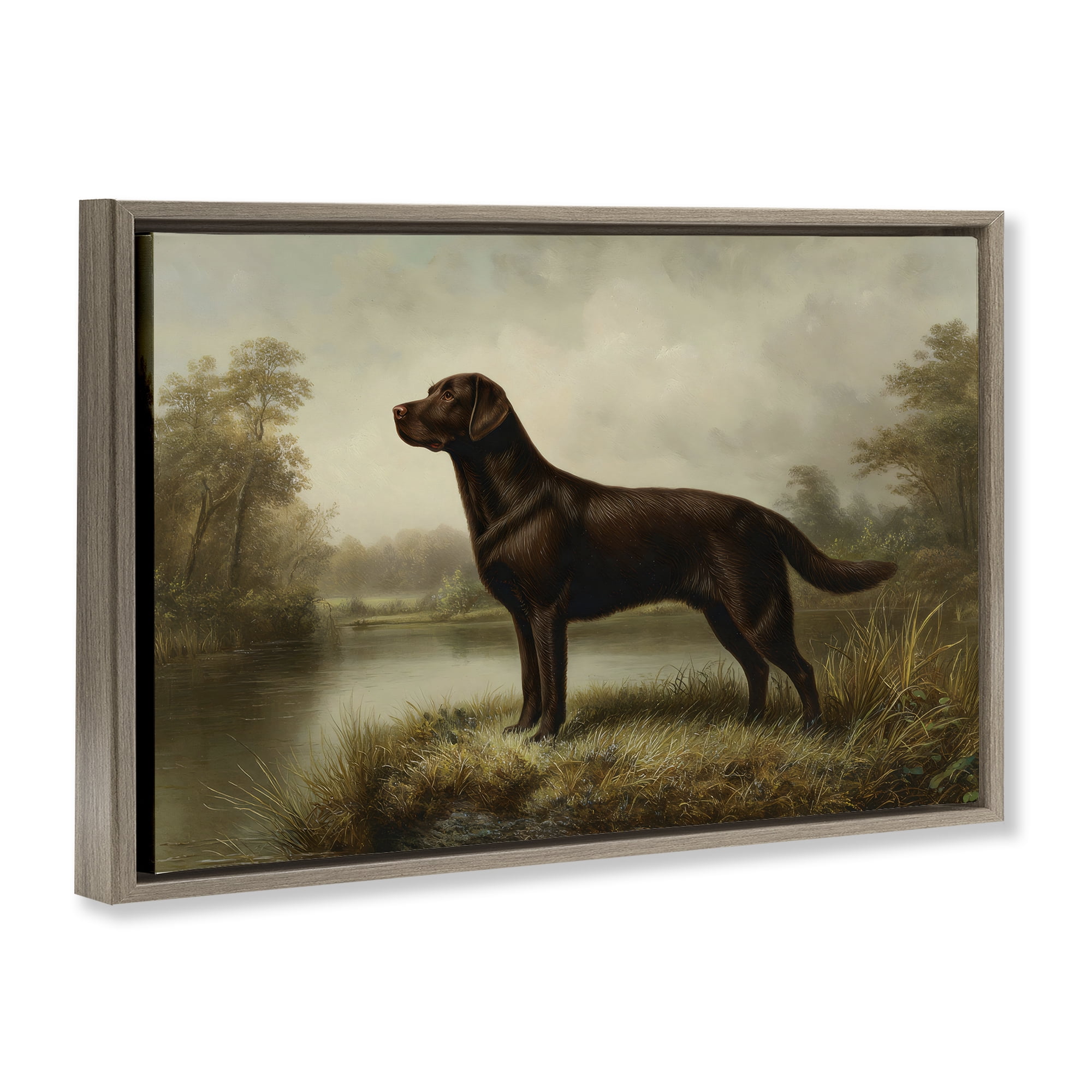 Stupell Industries On Alert Chocolate Lab Brown Framed Floater Canvas Wall Art, design by Petal Prints Design