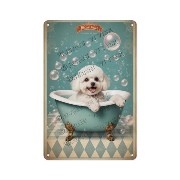 Bichon Frise Wash Your Paws – Cute Dog Sign, 8x12 Metal Wall Art for Home, Bathroom Décor