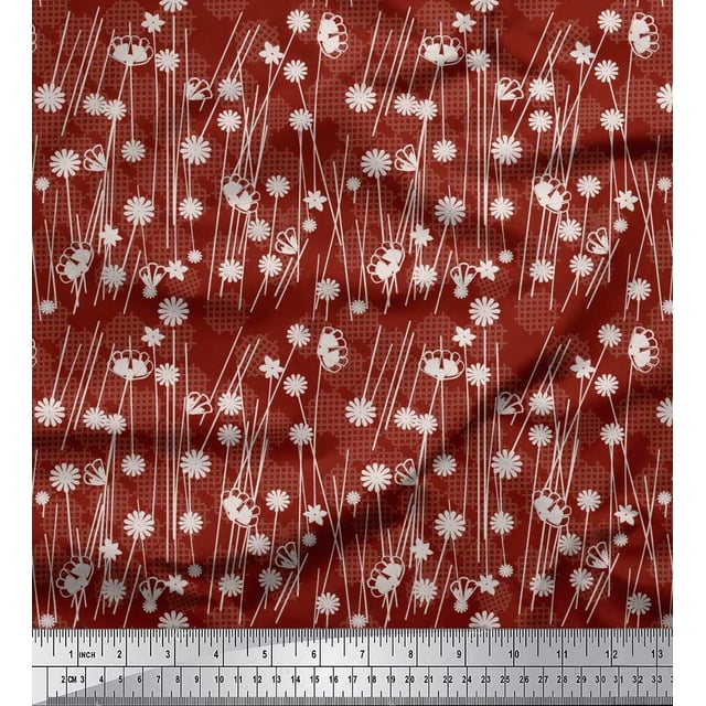 Soimoi Rayon Fabric Geometrical Check & Aster Floral Decor Fabric Printed Yard 56 Inch Wide