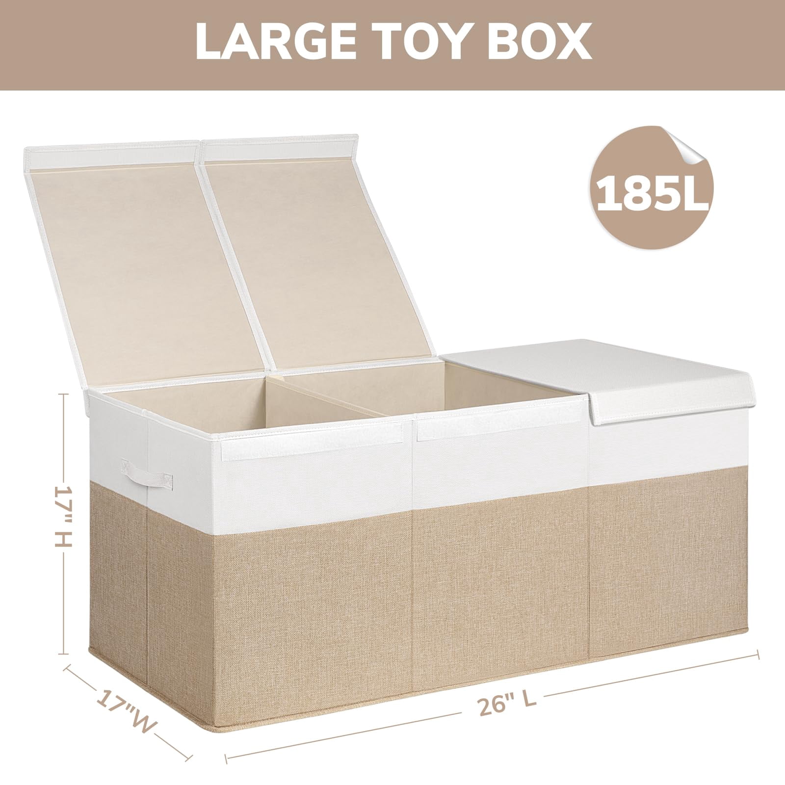 Extra Large Toy Box,Toy Storage Organizer Collapsible Storage Bins with Lids Toy Chest and 2 Side bags ,40"X14"X16"，large toy box for Living Room,Nursery,Playroom(Beige & White)