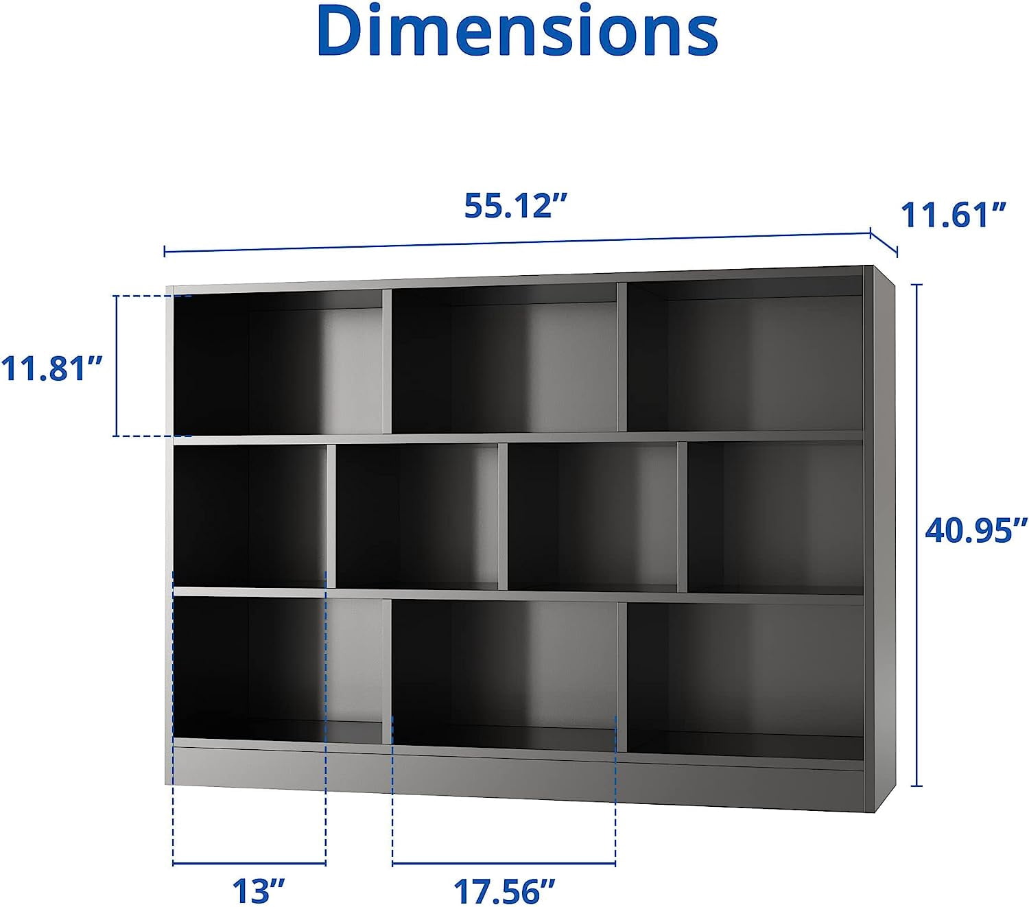 Cozy Castle Wood Bookshelf, 3-Tier Open Shelf Bookcase, 10 Cube Storage Organizer with Anti-Tilt Device for Bedroom, Living Room, 55.12" W x 11.6" D x 40.95" H, Black
