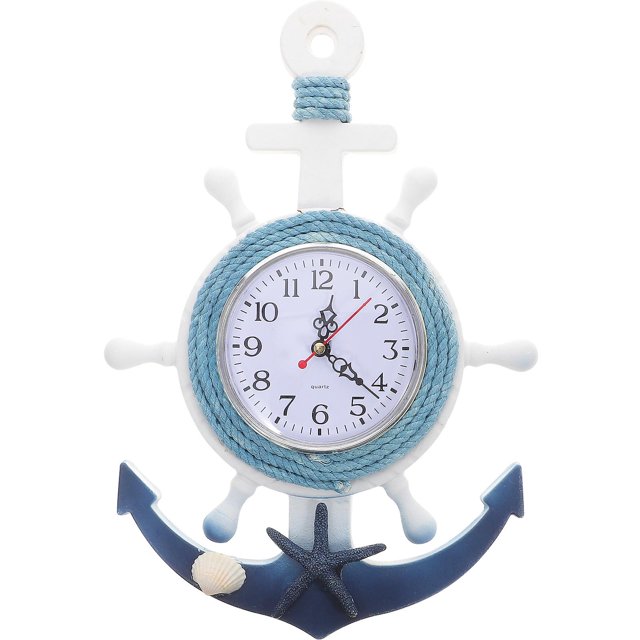 Reloj de pared con ancla de barco, estilo mediterráneo, adorno para colgar en la pared para el hogar (estilo estrella)