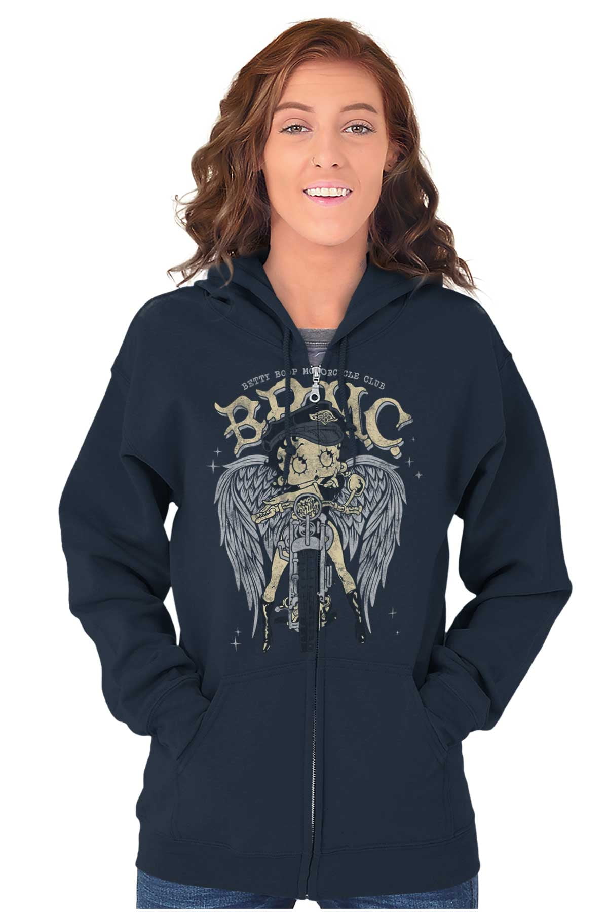 Betty Boop Cartoon Biker Angel Wings Zip Hoodie Sweatshirt