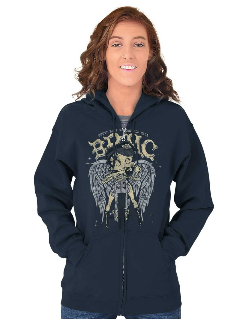 Betty Boop Cartoon Biker Angel Wings Zip Hoodie Sweatshirt