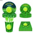 thumbnail image 4 of Juego de vajilla desechable para fiesta de cumpleaños, telón de fondo para fiesta de carnaval, pelota de tenis y torneo, 4 of 5