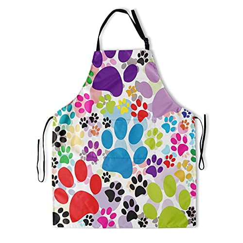 Funny Dog Grooming Apron with 2 Pockets Waterproof Coloful Dogs Paw