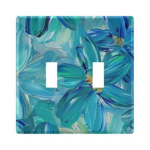 Turquoise and Blue Flowers Light Switch Plate Covers 2 Gang Wall Plate Plastics Outlet Covers for Kitchen Home Office Decor