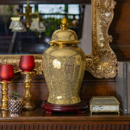 Red Lantern 18" Gold Crackle Temple Jar