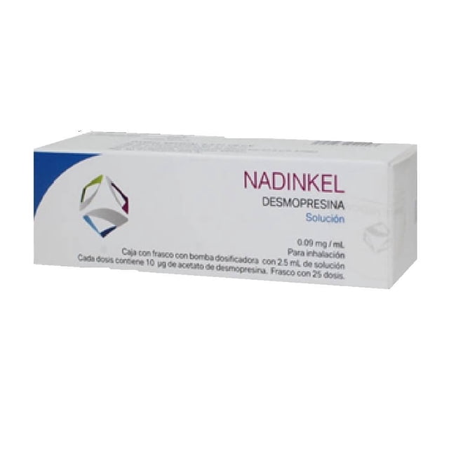 Nadinkel Desmopresina caja con frasco con bomba dosificadora con 2.5ml de solución