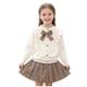thumbnail image 1 of Odeerbi Niñas 2 Piezas Preppy Outfit Ruffle de Punto Cardigan y Falda Plisada Cuadrado Conjunto de Uniforme Escolar Con Corbata, 1 of 8
