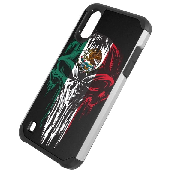 DALUX Hybrid Slim Phone Case Compatible with Galaxy A01 - Melting Skull Mexico Flag