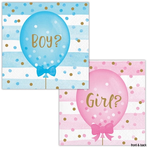 Baby Shower Gender Reveal 'Girl or Boy Balloons' Small Napkins (16ct)