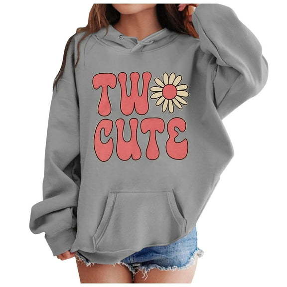 kpoplk Girls Graphic Print Long Sleeve Hooded Sweatshirt Pullover Tops 8-10 Years,Grey