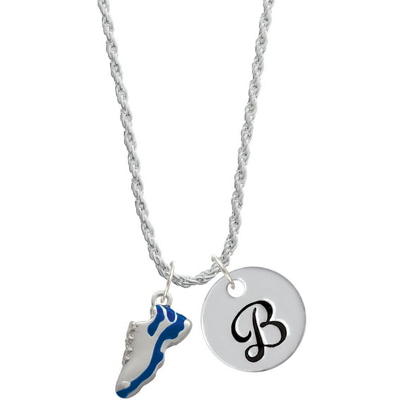 Delight Jewelry Silvertone Blue Running Shoe Silvertone Script Initial Disc - B - Charm Necklace, 20"+3"