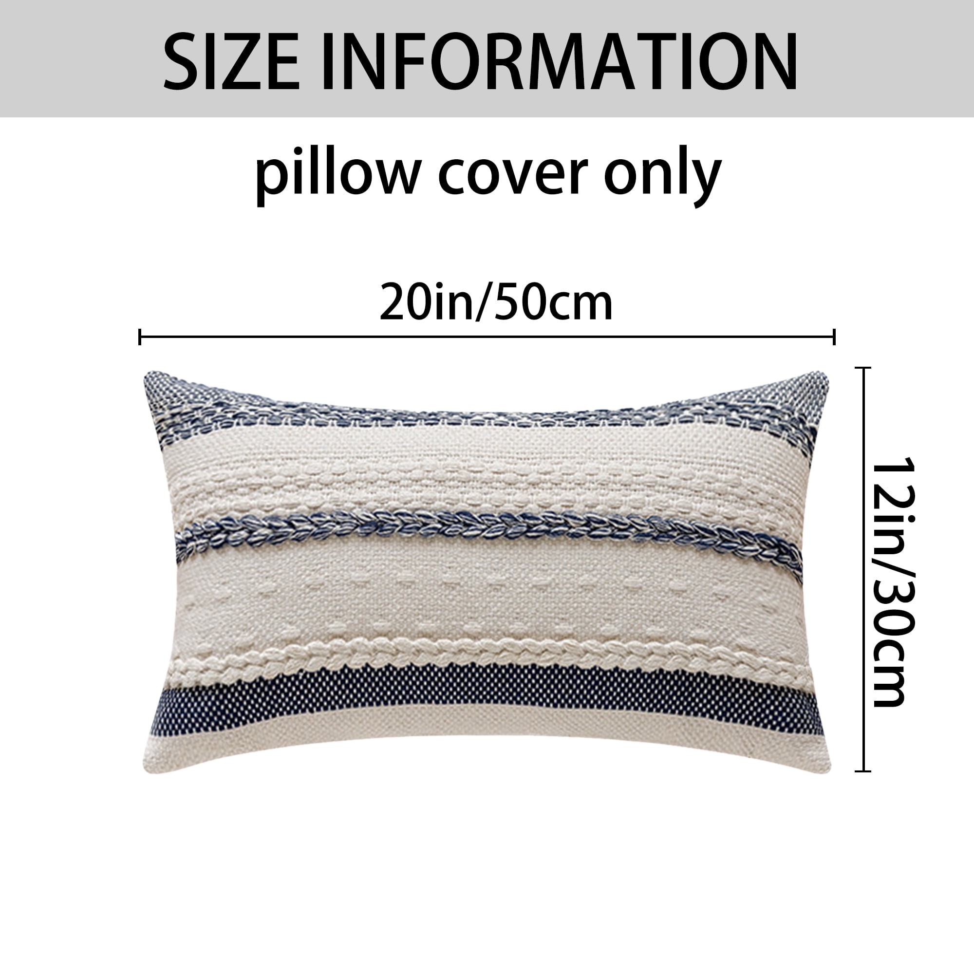 Unique Bargains Striped Throw Pillow Covers Pack of 2 Navy Blue/Khaki 12" x 20"
