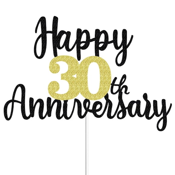 Happy 30th Anniversary Cake Toppers Glitter Cheers To 30 Years Old Party Decorations 30 Year Anniversary Cake Decor Thirty Theme Pick For Wedding Birthday Anniversaro(Black Gold)