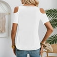 thumbnail image 4 of XIAONU Womens Blouses Cross Front V Neck Off Shoulder Short Sleeve Shirt Solid Color baggy Trendy Pullover Shirt, 4 of 6