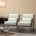 thumbnail image 3 of Rocking Accent Chair set of 2 Mid-Century Upholstery Rocker Wooden Legs with a Lumbar Pillow Linen, 3 of 10