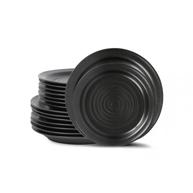 Stone Lain Orbit Juego De Vajilla De 12 Piezas, Juego De Platos Y Cuencos De Gres, Cuencos Para Pasta, Apto Para Microondas Y Lavavajillas, Juego De Platos Para 4 Personas De Carbón