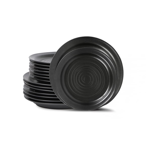 Stone Lain Orbit Juego De Vajilla De 12 Piezas, Juego De Platos Y Cuencos De Gres, Cuencos Para Pasta, Apto Para Microondas Y Lavavajillas, Juego De Platos Para 4 Personas De Carbón