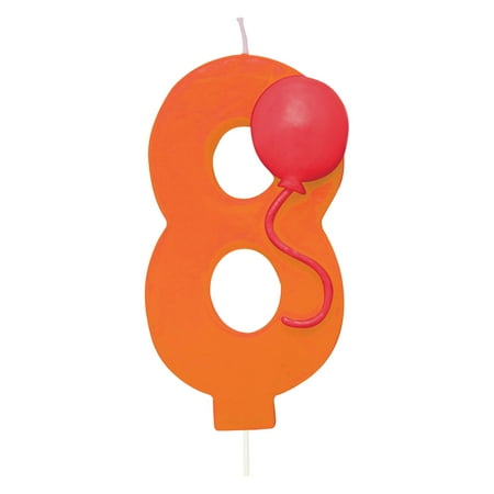 Party Central Pack of 6 Orange and Red Molded Numeral "8" with Balloon Birthday Party Candles 3.5"