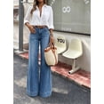 thumbnail image 2 of Women's High Waisted Wide Leg Jeans Dark Blue Denim Baggy Casual Pants, 2 of 7