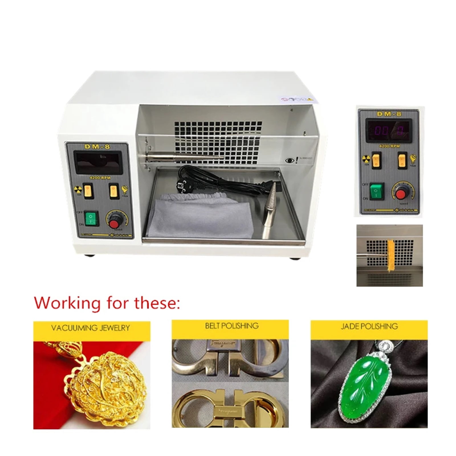 DM-8 Mini Jewelry Grinding Machine Jewelry Polisher Bench Grinder Polisher With Dust Collector ,Easy to Use