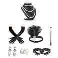 thumbnail image 1 of Conjunto de accesorios flapper de los años 20. Accesorios de los años 20. Conjunto de accesorios de los años 1920 con diadema flapper, collar con ojos de encaje, pulsera y pendientes., 1 of 6