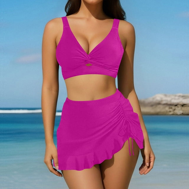 Traje de baño de 2 piezas para mujer, trajes de baño para mujer, bikini de cintura alta con escote en V y cordón ajustable, conjunto de traje de baño dividido para mujer