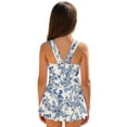 thumbnail image 2 of COEQINE Girls One Piece Swimsuit with Skirt Sleeveless Cute Skirted Bathing Suit Hawaiian Swimwear for Kids 3-4 Years, Summer Swim Dress for Water Play, Blue Beige Floral, 2 of 8