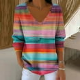 thumbnail image 2 of Womens Lightweight V Neck Sweaters Multicolor Striped Long Sleeve Pullover Loose Casual Rainbow Plus Size Tops (5XL, Multicolor), 2 of 3