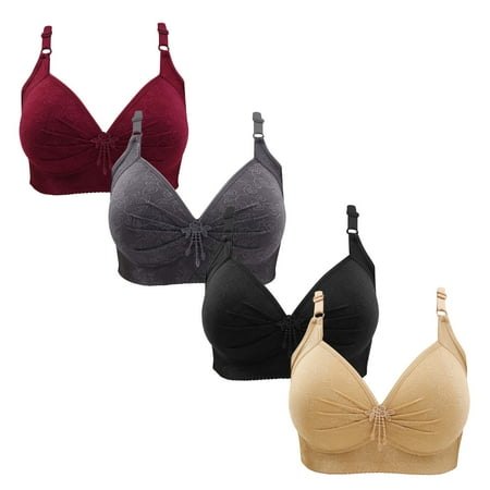 Gnurob Women Push Up Bralette 4 Pack Wireless Padded Bra with Straps Seamless Lace Brassiere Plus Size Bralettes Soft Breathable Underwear Everyday Bras Clearance Saving B07-Wine X-Large