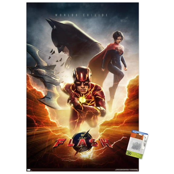 DC Comics Movie The Flash - Trio One Sheet Wall Poster with Pushpins, 22.375" x 34"