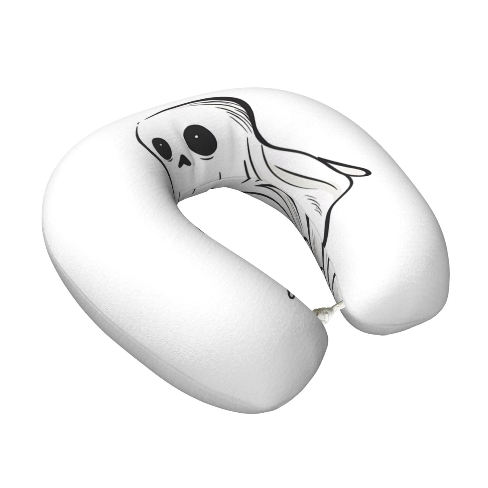 Xecao Cute Ghost Simple Drawing Print Memory Foam Cervical Neck Pillow Versatile U-Shaped Pillows for Home,Office,Camping,Travelling,Soft Washable Cover