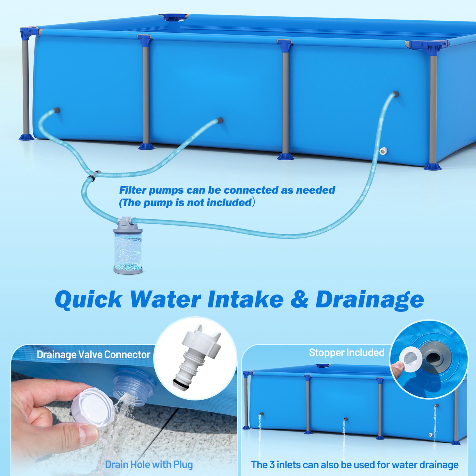 6ft Rectangular Metal Frame Above Ground Pool, 690 Gallon Family Swimming Pool with Triple-Layer PVC, for Backyard, Patio