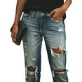 thumbnail image 4 of Women's Ripped Boyfriend Jeans Loose Fit Distressed Stretchy Denim PantsRoyal Blue M, 4 of 5
