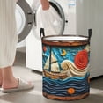 thumbnail image 5 of Picia Whimsical Sailboat Ocean Art Pattern Large Laundry Basket, Waterproof, Freestanding Laundry Hamper, Collapsible Tall Clothes Hamper with Extended Handles-Medium, 5 of 6