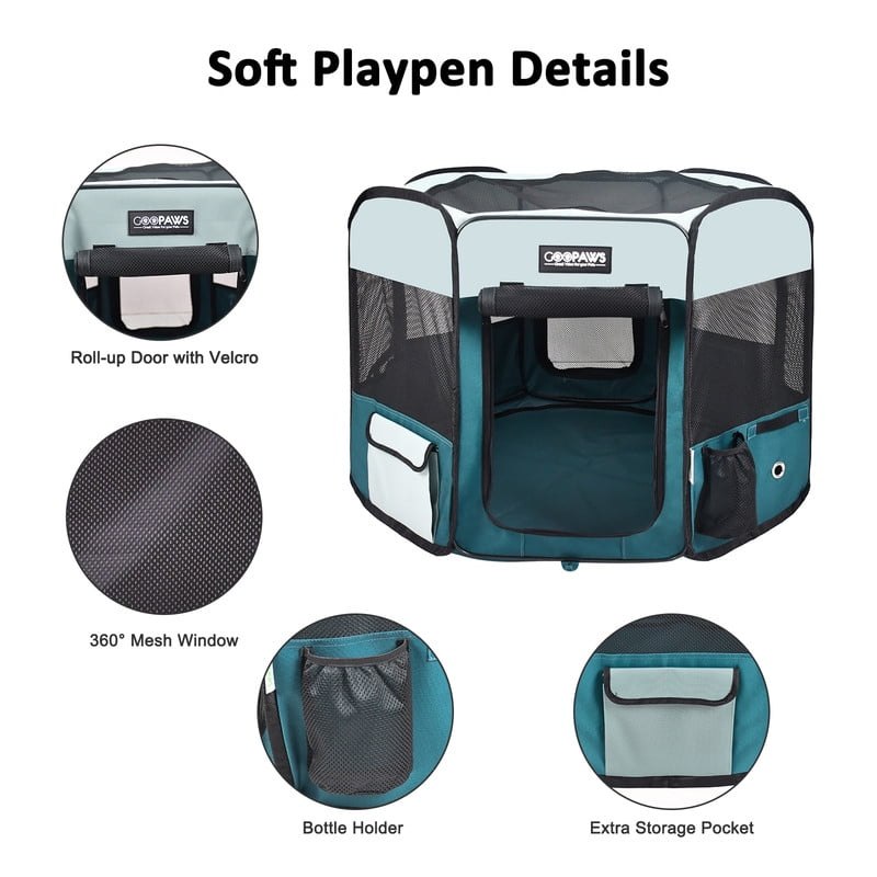 GOOPAWS Soft-Sided Dog & Cat Playpen, Teal, 61-in
