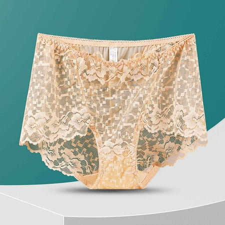 Clearance Event: Womens Panty  Ropa Interior de Mujer de Algodón  Women Solid Color High Waisted Mesh Breathable And Sexy Lace Hollow Underwear Panties SOPATENOR Beige 2XL