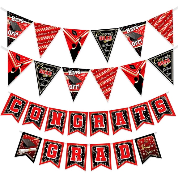 Red Graduation Banner & Pennants Kit - Red Graduation Party Decorations
