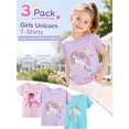 thumbnail image 2 of HILEELANG Little Girls' Short Sleeve Tee Shirt Cotton Crewneck Unicorn Graphic Tops T-Shirts Purple Green 3 Packs Sets 6T, 2 of 7