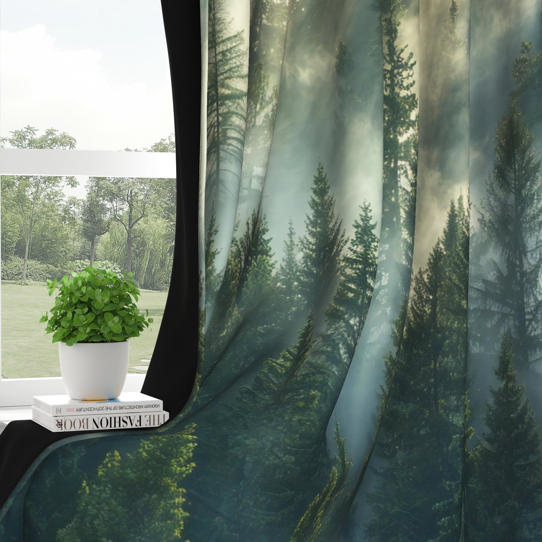 Dashan Forest Blackout Curtain for Living Room,Green Tree Nature Thermal Insulated Window Drapes for Bedroom (52Wx84L,2 Panels)