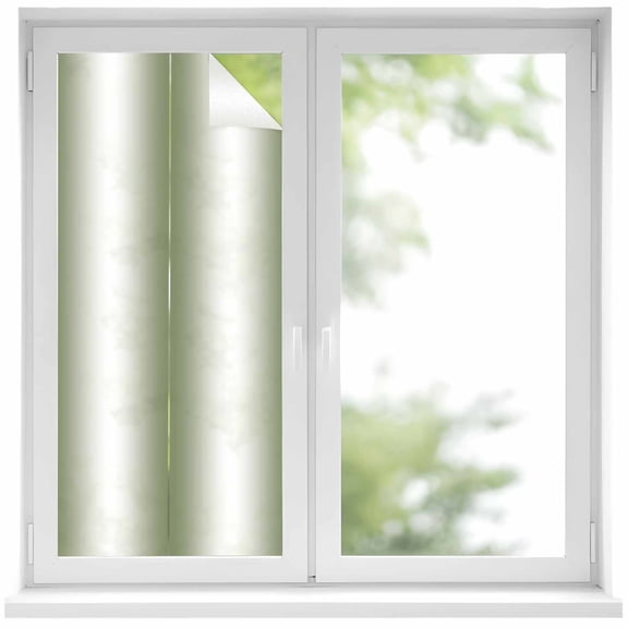 Green White Ombre Window Privacy Film, Country Pastoral Gradient Minimalist Static Cling UV Sun Blocking Heat Control Window Tint, Non-Adhesive One Way Windows Privacy Cover 19.6''x39.3''