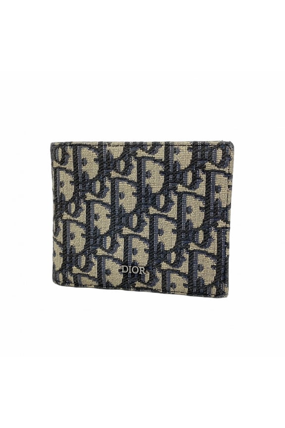 Pre-Owned Christian Dior Trotter Canvas Wallet, Navy, Men's