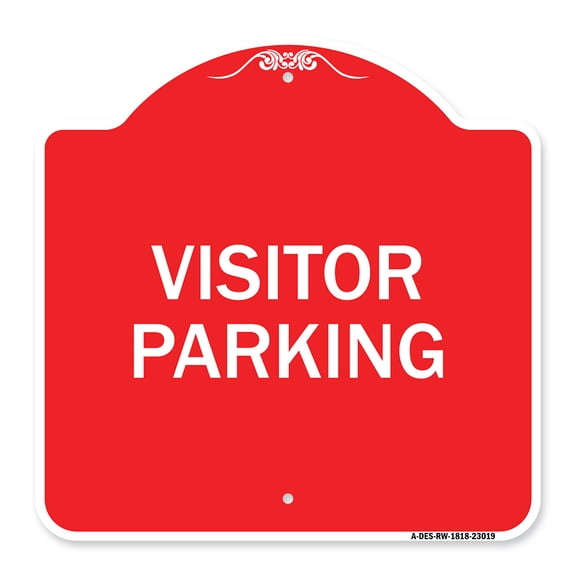 SignMission A-DES-RW-1818-23019 18 x 18 in. Designer Series Sign - Reserved Parking Sign Visitor Parking, Red & White