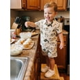 thumbnail image 4 of BemeyourBBs Toddler Baby Boy Summer Cotton Linen Clothes Cute Infant Boy Dinosaur Duck Outfit Print Button Down Turn Down Neck Short Sleeve Shirt and Shorts 2 Pcs Set, 4 of 9