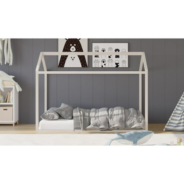 Perry Twin Solid Wood Canopy Bed Antique Grey