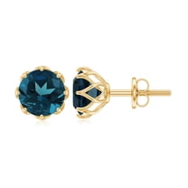 Rosec Jewels London Blue Topaz Solitaire Stud Earrings for Women - 7 mm - AAA Grade, 10K Yellow Gold