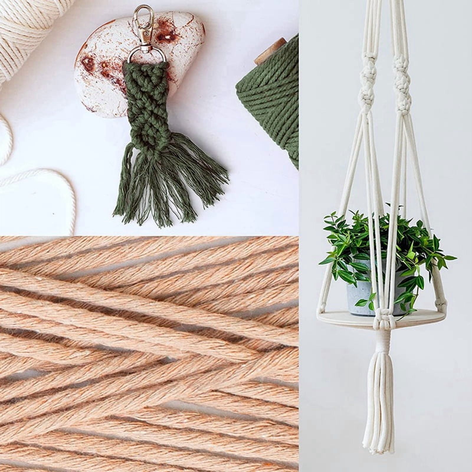 Macrame Yarn Set of 6 - Cotton Cord for DIY Projects Tapestry Dream Catcher - Cotton Cord - White Olive Green Pink