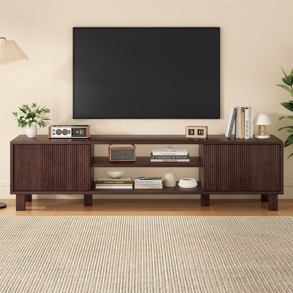 Spaco Modern TV Stand for Up to 70'' TVs, Large Media Console with Storage & Open Shelves, Walnut